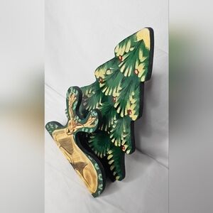 Vintage Wood Handpainted Napkin Holder 11” Tall Deer & Tree Christmas Holidays